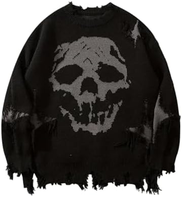 Vamtac Skeleton Sweater Skull in Front Oversized Graphic Pullover